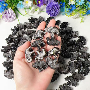 Оптовая цена 30 мм натуральный ручной резной мини-кристаллы фигурка животных Серебряный Блеск обсидиан кристалл слон ремесла - Product Image 2