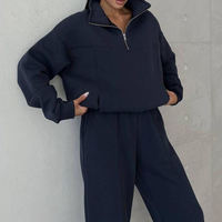 Ensemble de survêtement personnalisé pour femme, 2 pièces, avec sweat à capuche oversize à demi-zip et pantalon de jogging