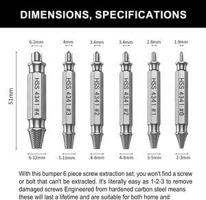 6 pièces d'extracteurs de vis et écrous endommagés, double extrémité, en acier HSS 4341 sablé, pour écrous et vis rouillés cassés ou décapés - Product Image 6