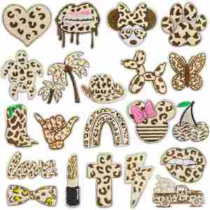 New Iron on Embroidered Sliver <b>Glitter</b> Border Leopard Print Paw Mouse Turtle Lipstick Hat Boots Patch for Hat Cloth Decoration - Product Image 1