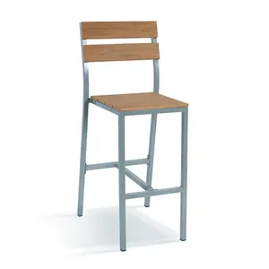 होम बार स्कूल या लिविंग रूम के लिए आधुनिक ऊंची कुर्सियाँ, आँगन के लिए बैक के साथ आउटडोर एल्यूमिनियम लकड़ी का बार स्टूल