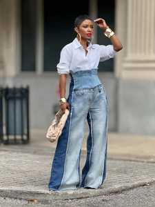 Nieuwe dames gewassen high waist trendy wijde jeans met trendy streetstyle print - Product Image 4