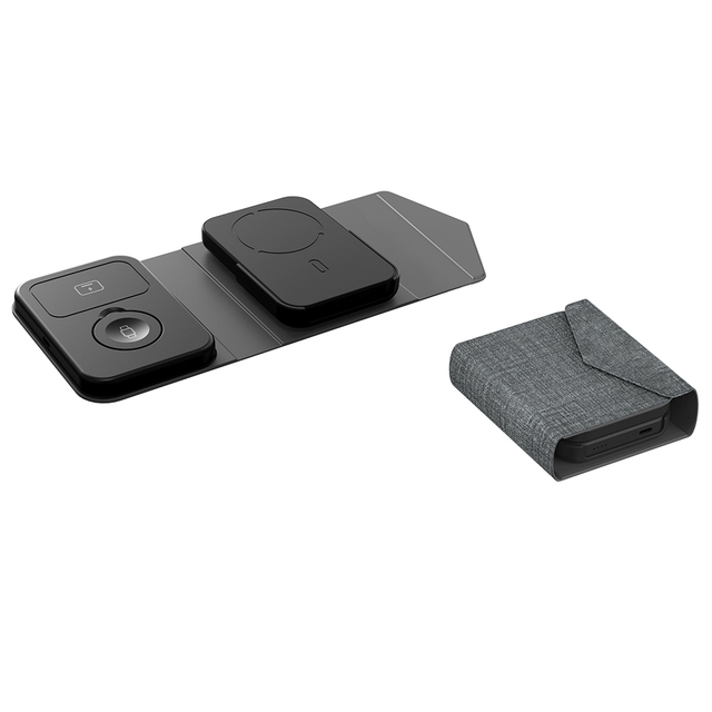 2024 New Arrivals Wireless Charger Station with 4 in 1 Power Bank Foldable Portable PU 5000mAh Power Bank for Smart Phone