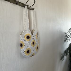 Tournesols <span class=keywords><strong>Crochet</strong></span> <span class=keywords><strong>sac</strong></span> tricot grand-mère carré fourre-tout creux raphia Floral <span class=keywords><strong>sac</strong></span> fourre-tout plage vacances épaule Shopping - Product Image 2