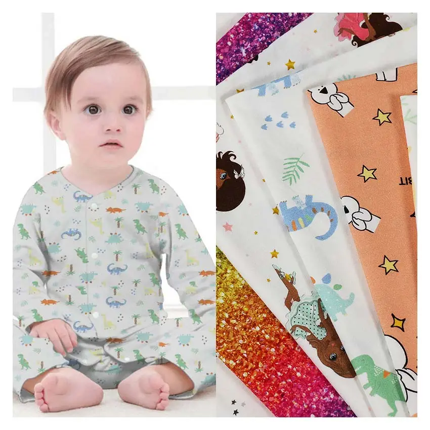 Tissu en Jersey de coton et Lycra doux pour bébé, imprimé numérique personnalisé, tricot extensible pour vêtements d'enfants