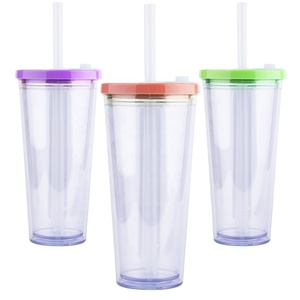 แก้วน้ำพลาสติกสองชั้น <span class=keywords><strong>Mlife</strong></span> ปลอดสาร BPA สำหรับขายส่ง พร้อมฝาพลาสติกใส หลอดดูด และจานรอง สำหรับเครื่องดื่มเย็น - Product Image 2