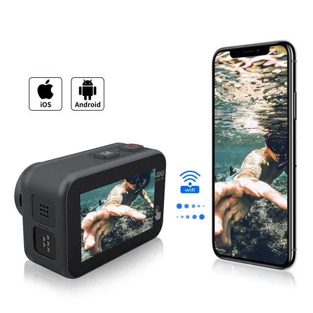 HDKing gelişmiş 4K 60fps Video 16MP 16MP EIS Anti-shake çift ekran vücut su geçirmez ses kontrolü eylem kamera