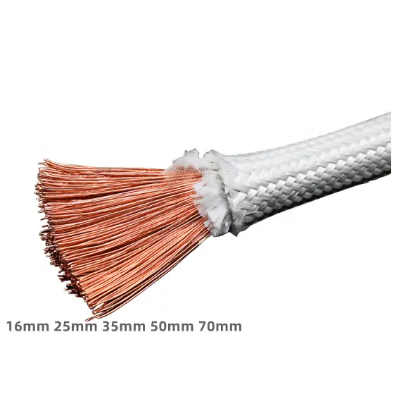 16mm 25mm 35mm 50mm 70mm 500degree Pure Copper Wire Fiberglass Insulated High Temperature Cable For Furnace Lead Connectors