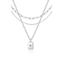 Collier superposé tendance en cuivre Beiver pour femme, pendentif géométrique carré en zircon, ras-de-cou plaqué or, élégant et à la mode