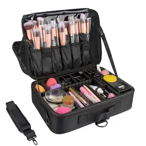 Relavel Travel Makeup Train Case Makeup Cosmetic Case Organizer Portable Artist Storage Bag with Adjustable Brushes Toiletry