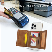 Dompet Kartu Kulit PU Tipis Murah Unisex dengan Penyangga Magnetik, Tempat Kartu Multi-Fungsi untuk iPhone, Anti RFID, dengan Jendela untuk Kartu Kredit