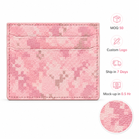 Portefeuille fin tendance à motif pixel en cuir rose pour le bureau et les trajets quotidiens, avec finition des bords peints à l'huile et rangement facile pour les cartes