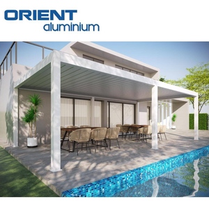 Kits de pergola <span class=keywords><strong>en</strong></span> aluminium de luxe avec <span class=keywords><strong>toit</strong></span> <span class=keywords><strong>plat</strong></span> et stores pare-soleil pour l'extérieur - Product Image 5