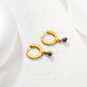 Huggie <b>Earrings</b> With <b>Blue</b> Crystal 4mm Stainless Steel <b>Studs</b> Everyday Wear - Product Image 2