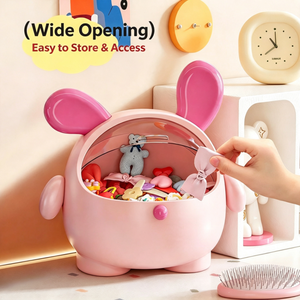 Boîte de rangement de bureau en plastique en forme de lapin de dessin animé avec ouverture large pour pinces à cheveux, barrettes et bibelots - Product Image 1