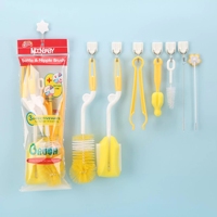 Ensemble de brosses de nettoyage pour biberons 7 en 1, en plastique PP, avec paille et poignée, nettoyeur ménager pratique avec éponge