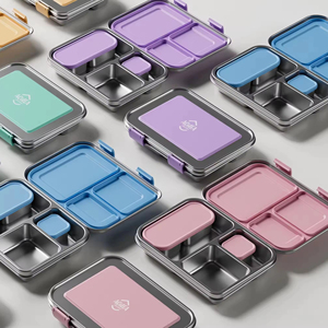 Boîte à lunch Aohea pour enfants en acier inoxydable, anti-fuite, couvercle en silicone, multi-compartiments, passe au <span class=keywords><strong>lave</strong></span>-<span class=keywords><strong>vaisselle</strong></span> - Product Image 1