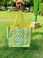 Tas tangan wanita bermotif blok India tas Tote besar katun berlapis hadiah perjalanan hadiah Natal untuk dia kembali ke tas sekolah