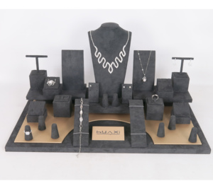 Bộ trưng bày trang sức nhung sang trọng có giá đỡ màu nâu sô cô la - Product Image 3