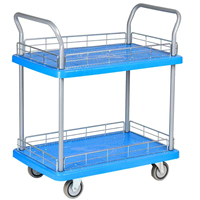 Chariot utilitaire robuste à 2 niveaux avec poignée, chariot de service à deux plateformes pour bibliothèque, maison, entrepôt, école