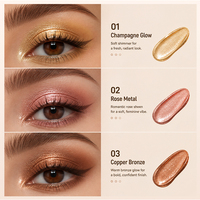 Fard à paupières liquide métallique brillant intense waterproof, effet lueur fondue, formule anti-ridules, personnalisable, marque privée