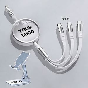 Cable de Carga Retráctil de Triple Puerto para Dispositivos Micro y USB C, de Silicona Plana, Ideal para Viajes, Regalo Promocional - Product Image 1