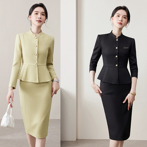 Women's Blazer Suit Set Midi Skirt With Peplum Design For Work And Interviews Anti-Wrinkle Worsted Fabric - Product Image 1