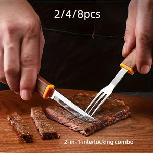Juego de Cuchillos y Tenedores para Carne Estilo Occidental 2 en 1 de Acero Inoxidable con Mango de Plástico - Product Image 3