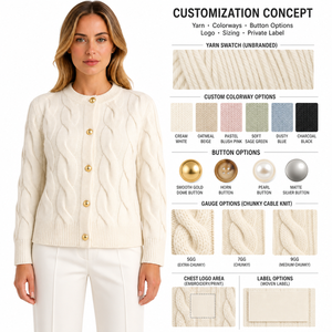 <span class=keywords><strong>Cardigan</strong></span> in Maglia a Trecce Stile Francese Chic per Donne, Maniche Lunghe, Collo Tondo, Maglioni Spessi con Bottoni Dorati, Top a Costine Bianchi, Giacche in Maglia - Product Image 2