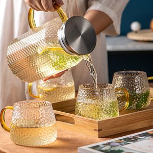 Carafe à <span class=keywords><strong>eau</strong></span> froide et jus en verre borosilicate martelé, design minimaliste, grande capacité - Product Image 3