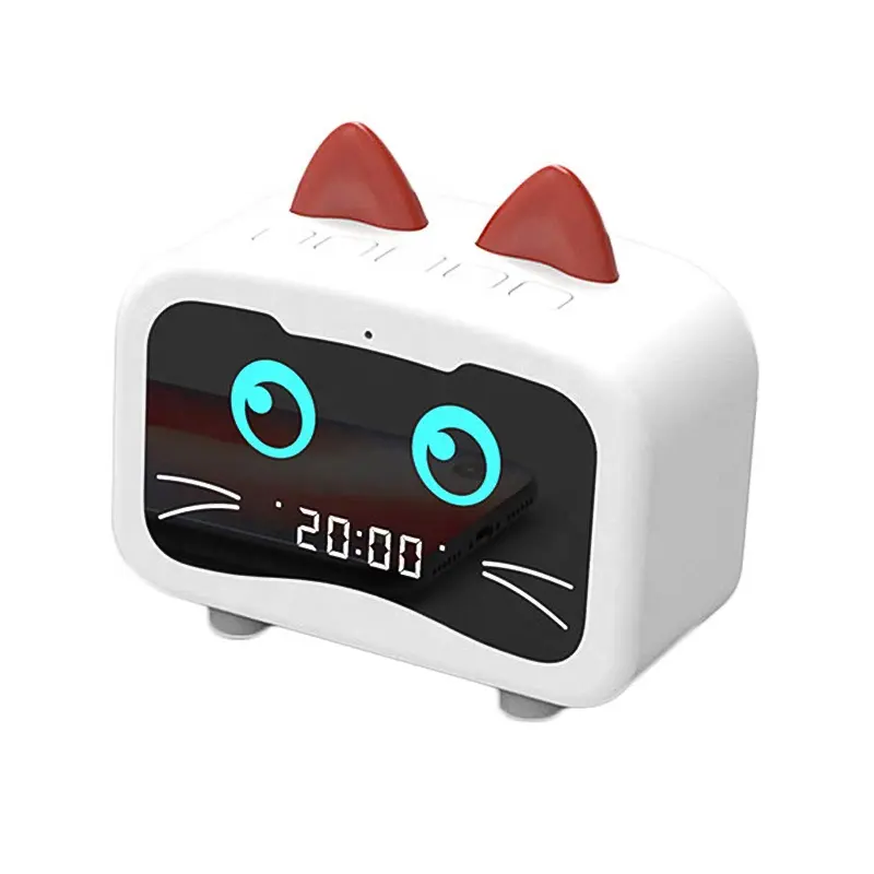 Cute Dragon Cat BT 5.0 Digital Alarm Clock Speaker,FM radio Music USB Wake Up Light for Bedroom Living Room Deco