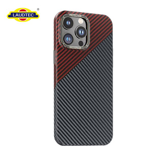 Étui de téléphone en fibre de carbone Laudtec SJK379 pour iPhone, design blindé, antichoc, noir et rouge, protection mobile - Product Image 1