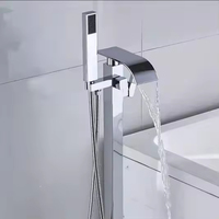 Robinet de baignoire sur pied en laiton chromé poli Hongdec, avec jet de massage, poignée unique, design moderne, valve en céramique