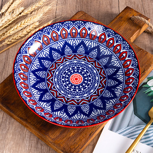 Vendedor caliente estilo bohemio 4 diseño 8 pulgadas platos de cerámica vajilla plato de cena pintado a mano Platos y platos juego de cena de cerámica - Product Image 4