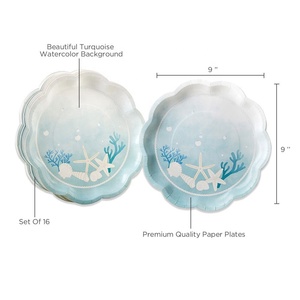 DAMAI - Sets de vaisselle jetable en papier sur le thème de la plage et de la navigation pour fêtes d'enfants - Couleurs personnalisées - Assiettes et gobelets imprimés 4 couleurs - Product Image 6