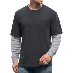 T-Shirt <span class=keywords><strong>con</strong></span> grafica pesante personalizzata t-Shirt <span class=keywords><strong>con</strong></span> tasca oversize da 300gsm t-Shirt a manica lunga a doppio strato di alta qualità - Product Image 4