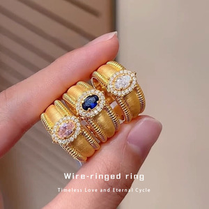 <span class=keywords><strong>Bague</strong></span> Vintage en Pierre Brossée Large pour Femme, Style Cour Rétro Européen et Américain, Luxe, Large Bande, Zircon, Ouverte et Ajustable - Product Image 6