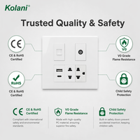 Prise murale modulaire Kolani 120, 5 prises 16A 250V, anti-effraction, RJ45 Cat6, TV, USB A+C, panneau de prises universelles