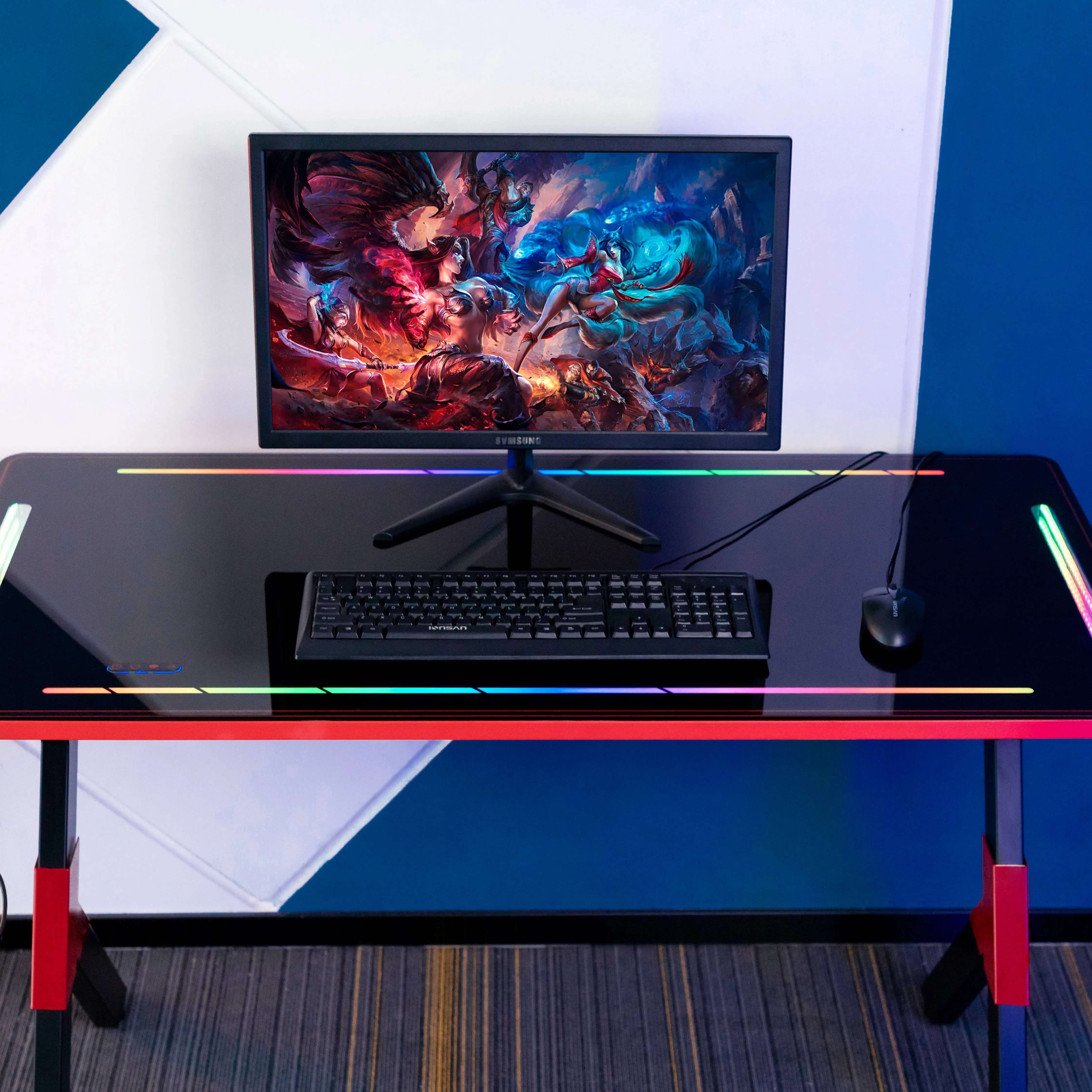 Escritorio de oficina con luz RGB inteligente, mesa de escritorio de elevación ajustable, escritorio moderno para Juegos de oficina eléctrica