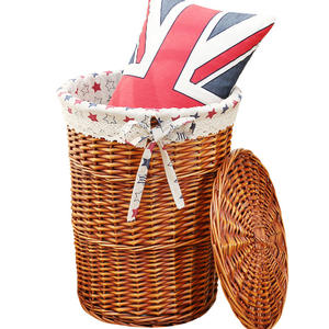 Panier de rangement rond <span class=keywords><strong>en</strong></span> rotin tissé à la main, panier à linge <span class=keywords><strong>en</strong></span> osier, bac à linge avec couvercle - Product Image 5