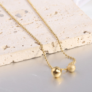 Collar de cuentas redondas dobles doradas, cadena de clavícula pulida y esmerilada para mujer, joyería de moda para uso diario - Product Image 2