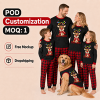 Ensemble de pyjamas assortis pour la famille, imprimé rennes de Noël personnalisé, à carreaux noirs, en polyester, vêtements de nuit pour hommes, femmes et enfants, dropshipping POD MOQ 1PC