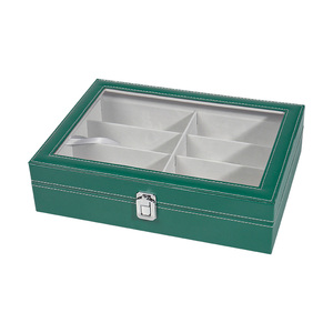 Verde Negro Cuero 8 Ranura Tapa de vidrio Gafas de sol Caja de exhibición de almacenamiento con hebilla - Product Image 3