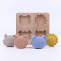 Modelo de silicona sin BPA, rompecabezas 3D, percepción, juguetes educativos de madera para niños, patrones geométricos de animales de haya, forma a juego