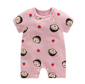 新生児用サマーロンパース、半袖ニットコットン製プルオーバーロンパース、プリント柄、スナップボタン留め、通気性あり - Product Image 5