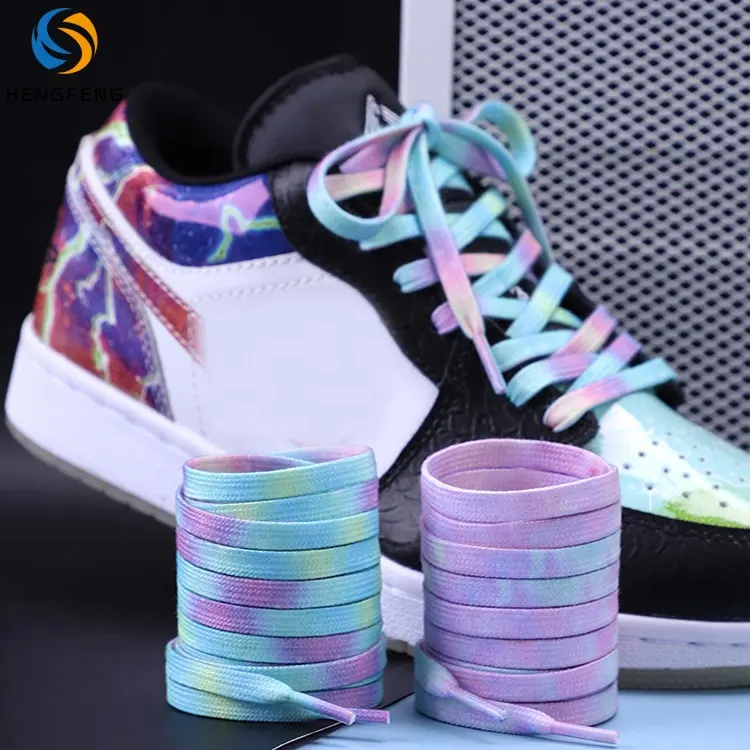 wholesale custom high quality flat polyester cotton length sublimation LOGO printed tie dye shoelaces shoe lace shoe string