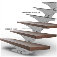 Escalier Flottant en Bois Massif Haut de Gamme avec Colonne Centrale Moderne et Garde-Corps en Verre – Escaliers Flottants Personnalisés pour Villa de Luxe