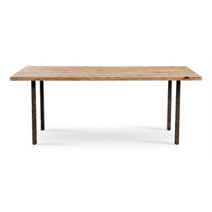 Mesa de Comedor Rectangular de Madera Maciza con Patas de Metal, Diseño Moderno, Capacidad para 4 Personas, No Requiere Ensamblaje - Para Hogar, Hotel, Comedor - Product Image 1