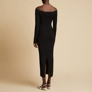 Elegant Women Latest <strong>Dress</strong> Designs Long Sleeve Off Shoulder <strong>Dress</strong> Rib Knit Bodycon Midi Casual <strong>Dresses</strong> - Product Image 3
