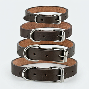 Solid Color Genuine Leather Dog <b>Collars</b> Adjustable Buckle Closure Classic Style All Seasons Pet Accessories - Product Image 1